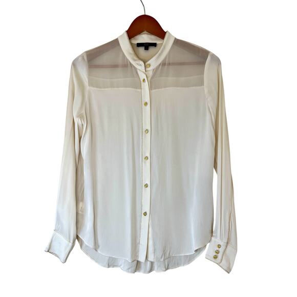 Elegant Prosper Women’s White Sheer Long Sleeve Blouse Button Accents Size 4 - Picture 1 of 7
